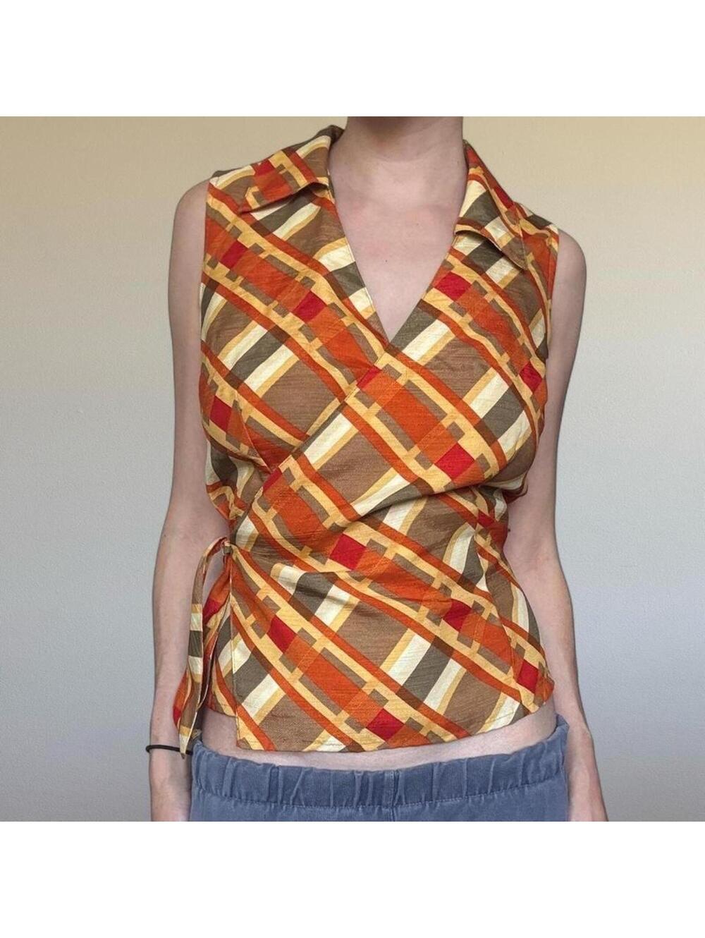 90s plaid wrap top